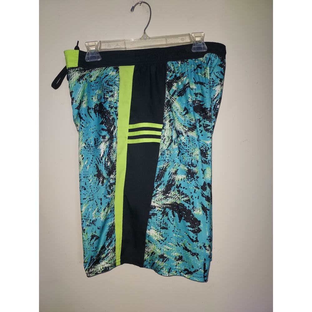 Adidas Mens Swim Trunks Medium 10" Board Shorts Mesh Lined Multi Black Green - Picture 4 of 9
